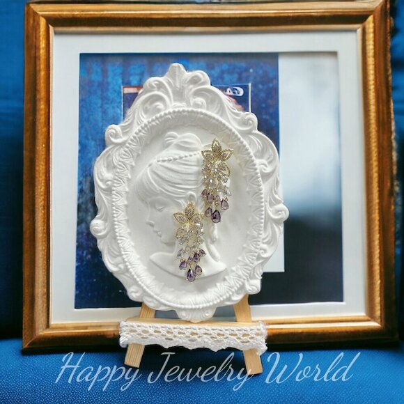 Crystal Floral Earrings, Bridal Wedding Earring, Crystal Chandelier Drop Earring - Picture 9 of 9